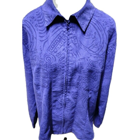 Chico's Zip Blouse Size 2 US L Long Sleeve Pocket Collar - Picture 1 of 6